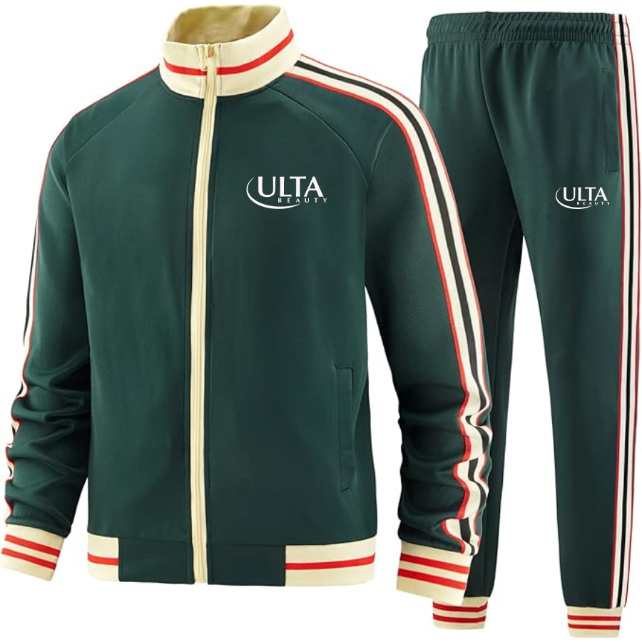 Men's Ulta Beauty   Tracksuit with Bold Striped Accents and Zippered Front